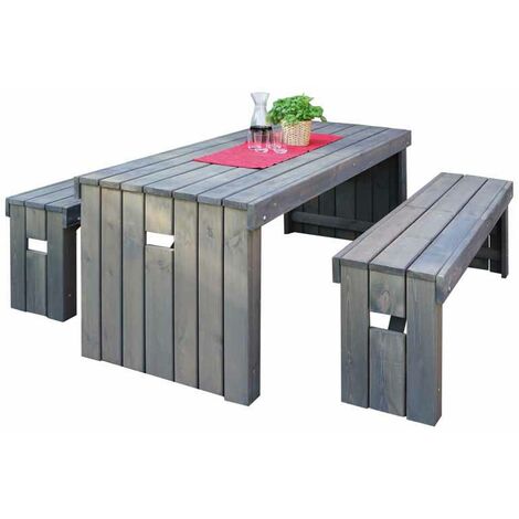 Rotterdam Garden Dining Table and Bench Set - Timber/Metal - L35 x W162 x H47 cm - Grey