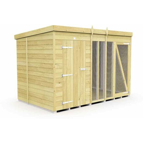 10ft X 6ft Dog Kennel and Run Full Height - Wood - L178 x W302 x H201 cm