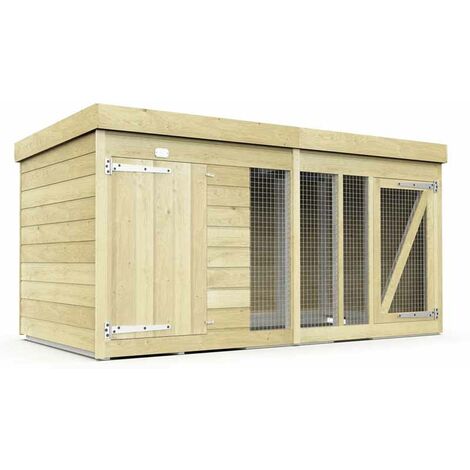 8ft x 4ft Dog Kennel and Run - Wood - L127 x W243 x H127 cm