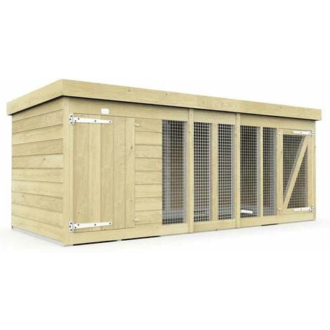10ft x 4ft Dog Kennel and Run - Wood - L127 x W302 x H127 cm
