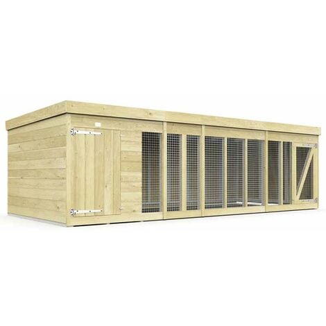 14ft x 6ft Dog Kennel and Run - Wood - L185 x W417 x H127 cm