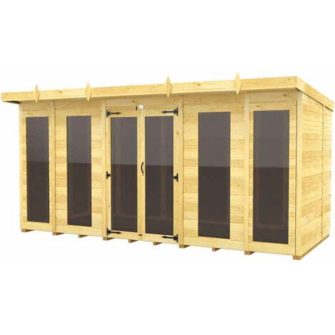 14ft x 6ft Pent Summer House (Full Height Window) - Wood - L178 x W417 x H201 cm