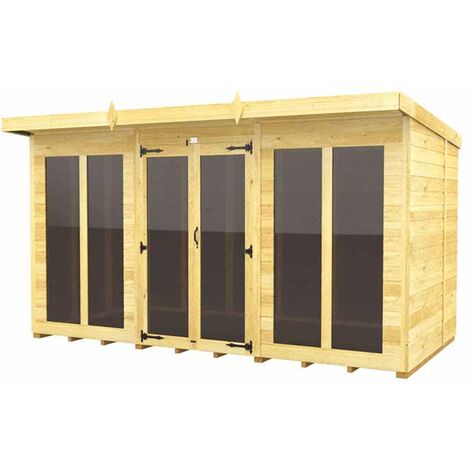 12ft x 5ft Pent Summer House (Full Height Window) - Wood - L147 x W358 x H201 cm