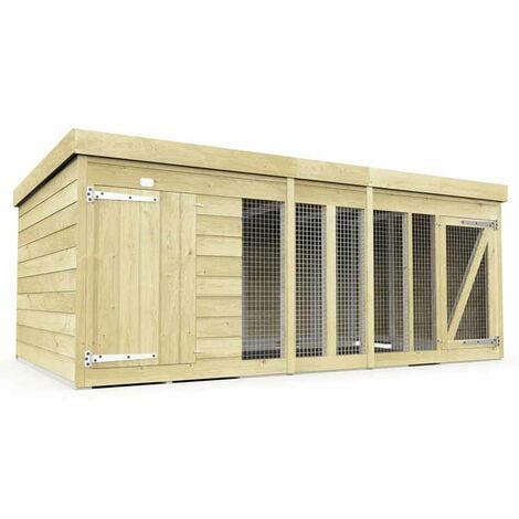 10ft x 6ft Dog Kennel and Run - Wood - L185 x W302 x H127 cm