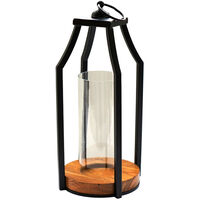 Felicity Circular Base Lantern - Glass/Metal - L20 x W20 x H44 cm - Black/Acacia Wood