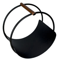 Leather Handle Round Log Holder - Iron - L42 x W30.5 x H43 cm - Black