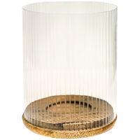 Amelia Ribbed Candle Holder - Wood/Glass - L16 x W16 x H19.5 cm - Natural