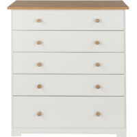 5 Drawer Chest - MDF/MDP - 80 x 38 x 96.4 cm - Soft White/Oak
