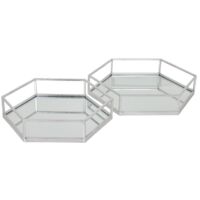 Hexagon Set of Two Trays - Glass/Metal - L43 x W50 x H9 cm - Silver