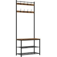 Ealing Small Hallway Unit - Black Metal/Rustic Wood - L32.5 x W70 x H175.5 cm - Vintage Pine
