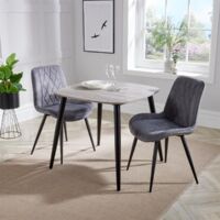 Diamond Stitch Fabric Dining Chair with Tapered Legs (Set of 2) - Metal - L54 x W54 x H85.5 cm - Grey/Black - Flat Packed