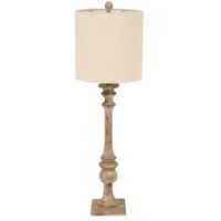 Pallido Candlestick Table Lamp with Linen Shade - Resin - L25 x W25 x H81 cm - Brown