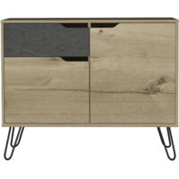 Bleached Pine Effect Melamine Finish 2 Door 1 Drawer Small Sideboard Storage