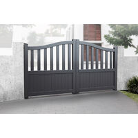 Double Swing Gate 3000x1600mm Grey - Partial Privacy Driveway Gate with Vertical Solid Infill and Bell-Curved Top