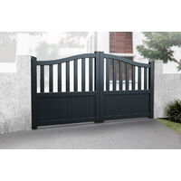 Double Swing Gate 3000x1800mm Black - Partial Privacy Driveway Gate with Vertical Solid Infill and Bell-Curved Top