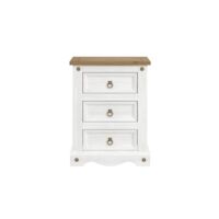 3 Drawers Bedside Cabinet Solid - Pine/Particle Board - 53 x 38 x 68.5 cm - White Wax/Antique Waxed Pine