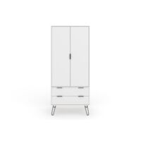 2 Door, 2 Drawer Wardrobe - Manufactured Wood Fibre Board/Metal - 76.5 x 53 x 176 cm - White