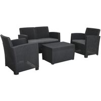 FARO Black 4 Seater Conversation Set, Two Seater Sofa, 2 A/Chairs, Coffee Table with Storage