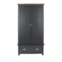 2 Door, 1 Drawer Wardrobe - Hardwood/Softwood/MDF - 90 x 55 x 190 cm - Midnight Blue/Antique Oak Effect Wax