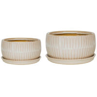 Round Bonsai Planter Set of 2 - Cement - L24.5 x W24.5 x H12 cm - White
