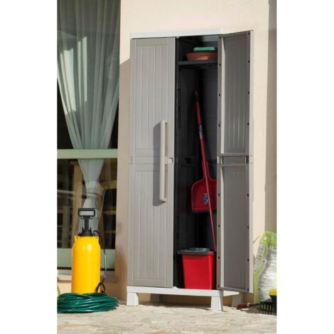 armadio Wood Midi Portascope con 4 ripiani Interni, in plastica da Interni ed esterni, colore grigio tortora/grigio chiaro.