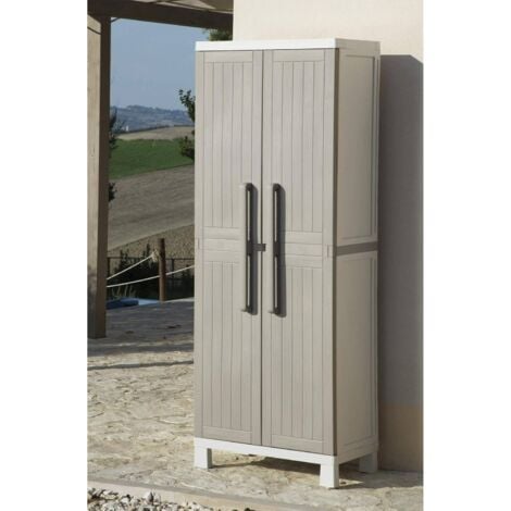 armadio Wood Midi Portascope con 4 ripiani Interni, in plastica da Interni ed esterni, colore grigio tortora/grigio chiaro.