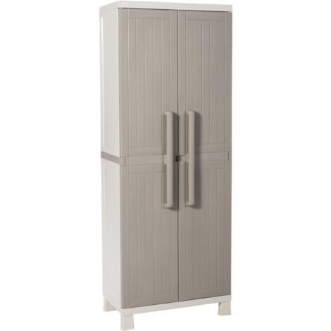 armadio Wood Midi Portascope con 4 ripiani Interni, in plastica da Interni ed esterni, colore grigio tortora/grigio chiaro.