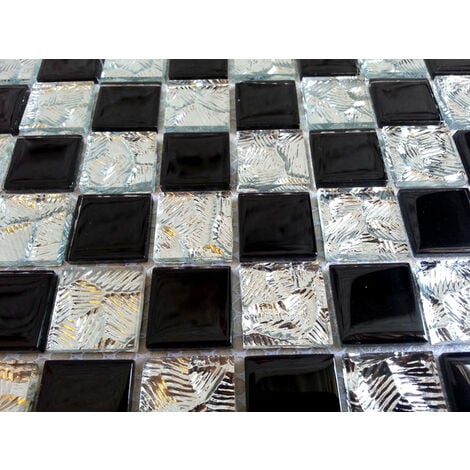 Carrelage mosaïque en verre et acier inoxydable - 30 cm x 30 cm Motif or et cuivre MT0087 