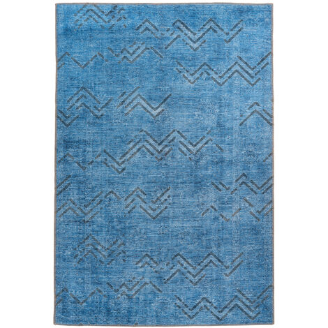 Vintage Teppich Blau Zacken Linien Rauten Muster Wohnzimmer Teppiche 80cm X 150cm