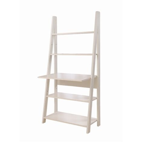 Riva Ladder Bookcase With 5 Tier, 5 Tier Leaning Wall Bookcase Shelf In White