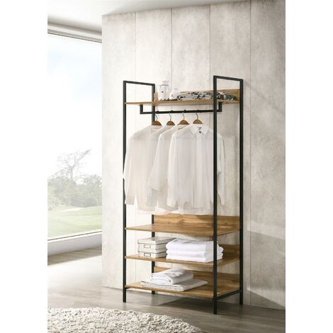 Zahra Bedroom Double Open Wardrobe 4 Shelves Furniture Storage Cupboard - Brown
