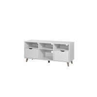 Pulford Scandi TV Unit Stand Cabinet 2 Drawer + Shelf White Media Cabinet - White