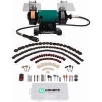 VONROC Amoladora de banco - 150W - 75mm con eje flexible - Incluye 192 accesorios