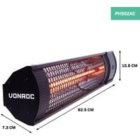 VONROC Calefactor Marsili - 2000W - 2 niveles de calor - Negro - Para pared, techo o soporte - Elemento de bajo brillo - Incluye mando a distancia