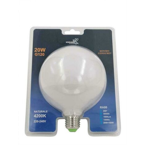 Lampadina sfera LED E27 20W attacco vite grosso 220V luce A80 20watt