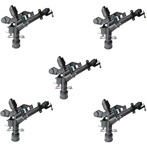 Cañón de riego ajustable 1 1/2". Modelo para grandes alcances, pack 5 unidades.  Características principales, aspersor de agua, rosca 1 1/2", se suministra con juego de toberas para regular el (1/5)