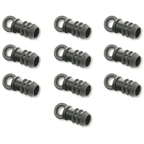 Tapón goteo 20mm (Pack x 10)  Tapón goteo para tubería de 20mm (no cinta). Fabricado en polipropileno. Color negro. Utilizado en jardinería y agricultura para impedir el paso de agua en tubos de (1/2)