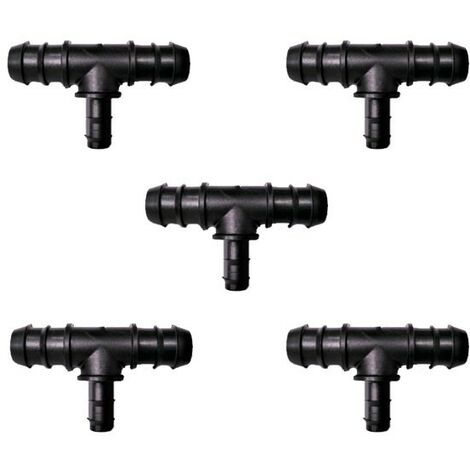 Te reducida 25 x 16 x 25 (Pack x 5)  Accesorio de goteo imprescindible para cualquier instalación de riego por goteo. Útil para unir tuberías de 25mm con una salida de 16mm. Pack de 5 unidades. 