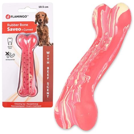 HUESO PARA PERROS FLAMINGO RUBBER BONE AROMA A CARNE  JUGUETE PARA MASTICAR EN FORMA DE HUESO CURVO CON OLOR A CARNE FABRICADO EN GOMA DE 105 CM DE LARGO  OFERTA EXCLUSIVA (1/2)