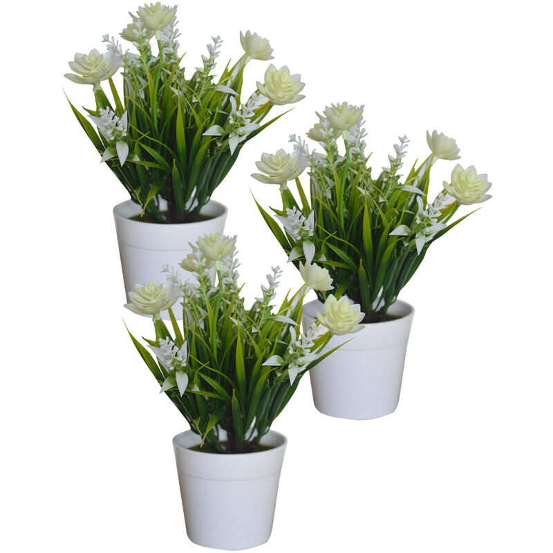 Planta Artificial con Maceta Blanca, Flores Decorativas PVC, Decoración de  Hogar. Color - Blanco