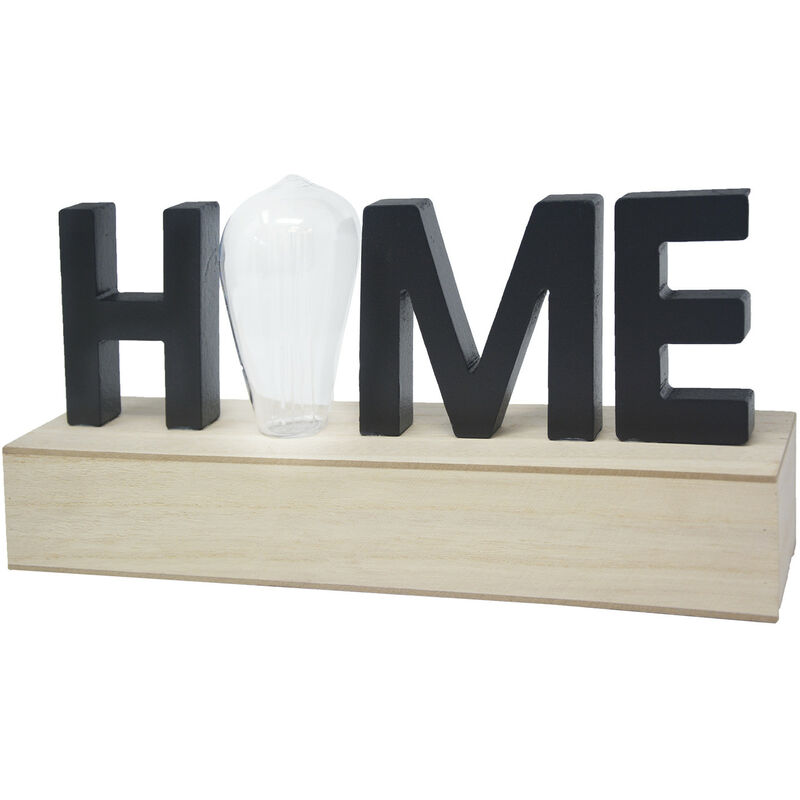 Decoración de Madera "Home", Lámpara Led. Estilo Moderno, Decoración del hogar Original/Moderna 34X15,5X8cm