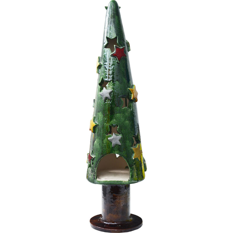 Portavelas Decorativo Grande de Cerámica, Diseño Navideño/Árbol de Navidad. Ideal para Decoración 50x14x14 cm