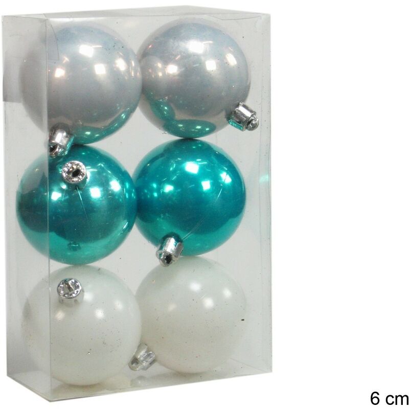 Bola de Navidad perlada (plata, turquesa y blanca) , set 6 bolas