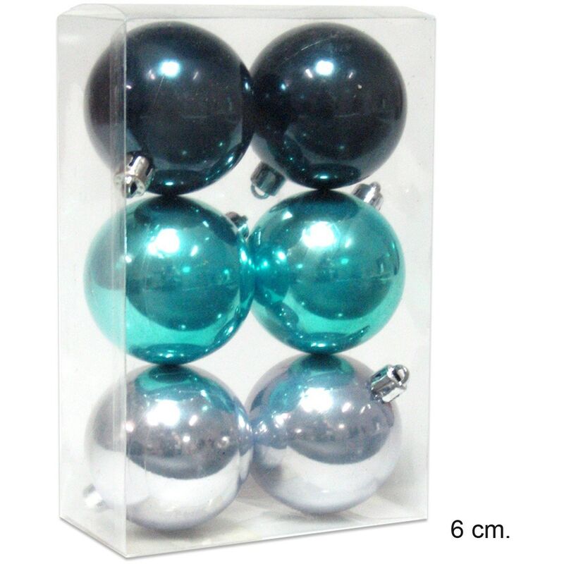 Bola de Navidad color Plata, Turquesa y Azul Set de 6