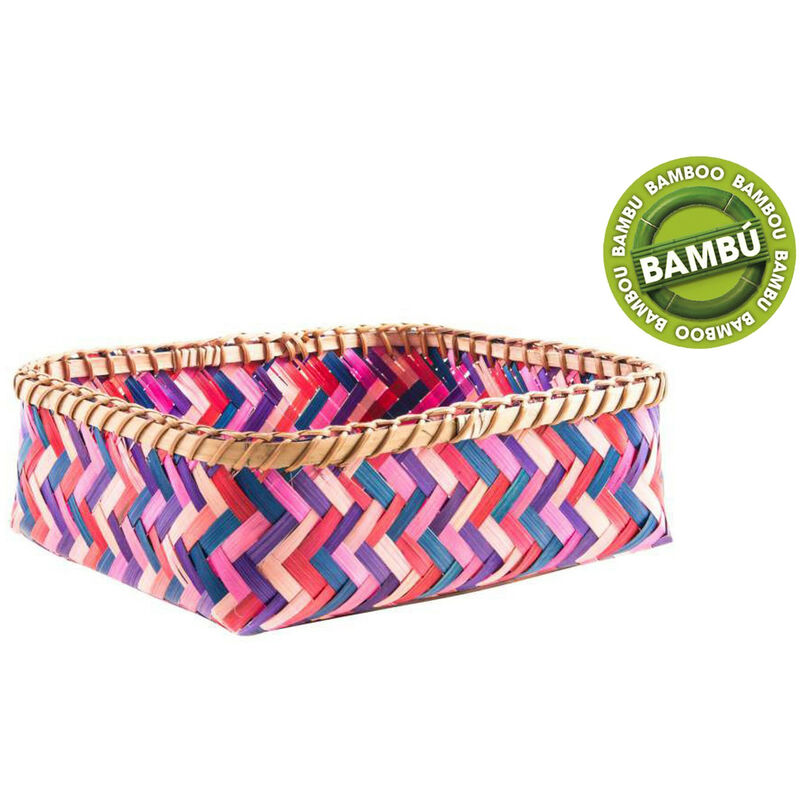 Cesta de bambú rectangular - Modelo ZigZag (28x24x11 cm).