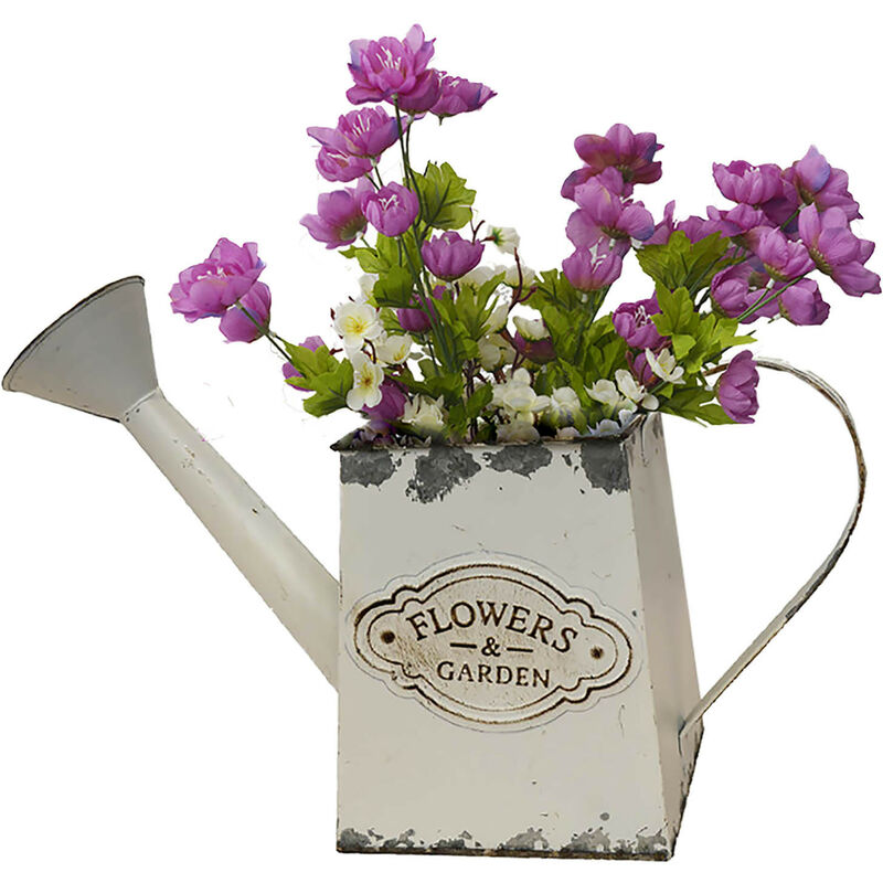 Regadera/Macetero Decorativo Vintage Blanco de Metal, Flower Garden 33x12x21cm