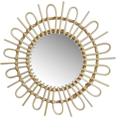 Espejo Pared Circular de Ratán Natural, Espejos Decorativos Originales.  Decoración Dormitorio/Baño ø51,5 cm