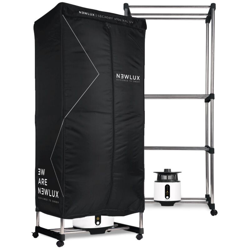 NEWLUX-Secadora de Ropa Eléctrica Portátil Secadry Negro por Ventilación, 1200W, Luz UV, Capacidad 15Kg, Temp. 180min, 3 Niveles Negro