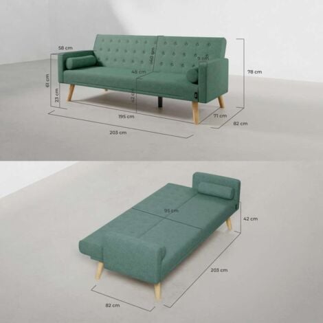 Nalui Sofá Cama Verde One Dots 3 Plazas Acolchado