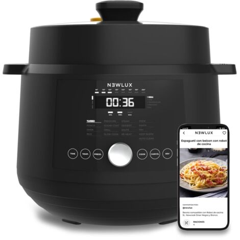 Newlux Olla Programable Negro SmartChef V600 6L (1200W) 4 Niveles de presión, 17 Programas y Vaporera 2 Niveles
